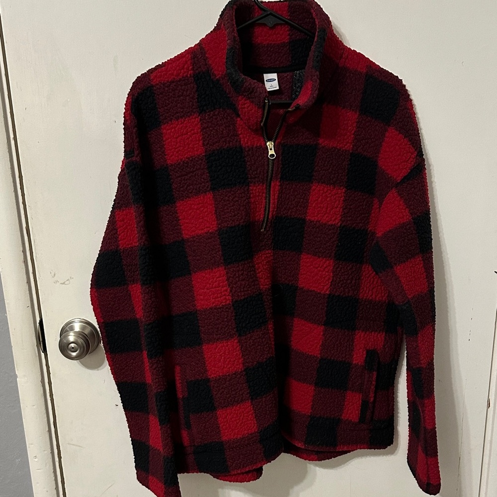 Old Navy Red and Black Buffalo Plaid Fleece Pullover